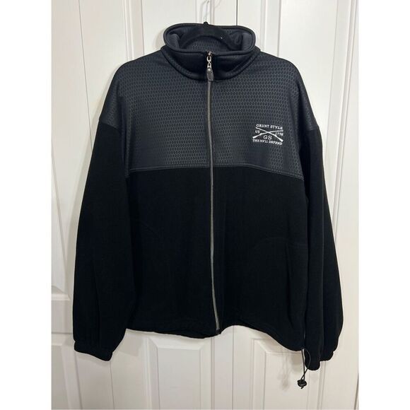Grunt Style Fleece Jacket Mens Size L Black Full Zip Up Embossed Field Patriot - Picture 1 of 8